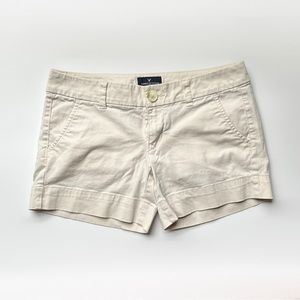 Low Rise Twill Midi Shorts Off White